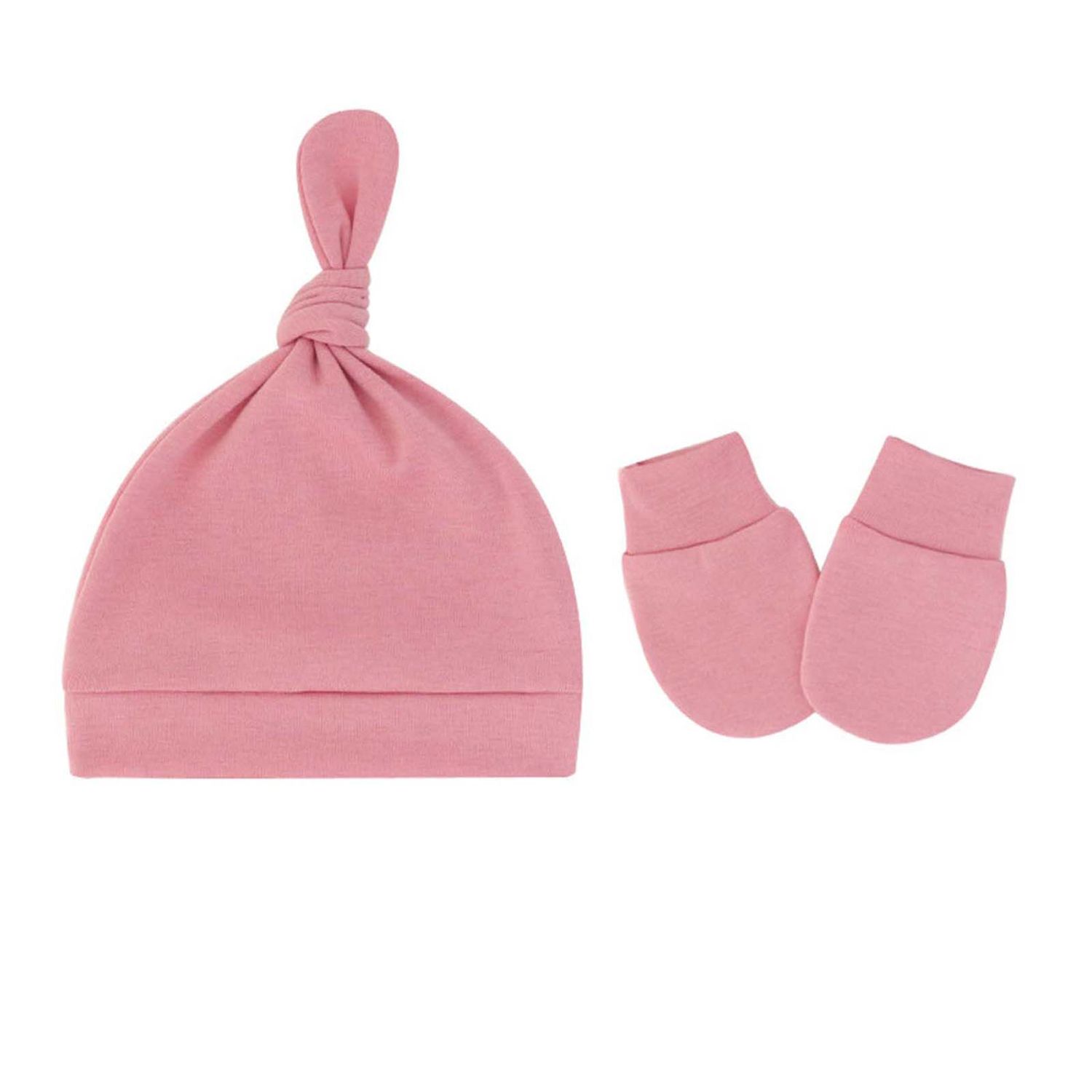 Infant Cap Lightweight Stretch Pure Color Child Bonnet Mitten Kit