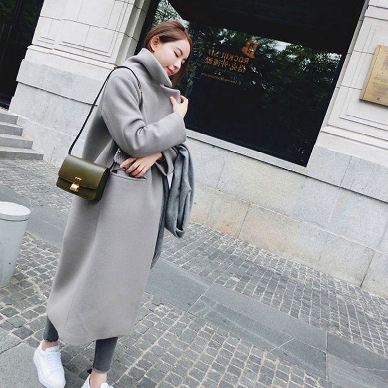 Autumn and Winter Women's Wool Coat Mid-length Thick Single-ed Slim Women's Fashion Jacket Office Lady Solid Slim