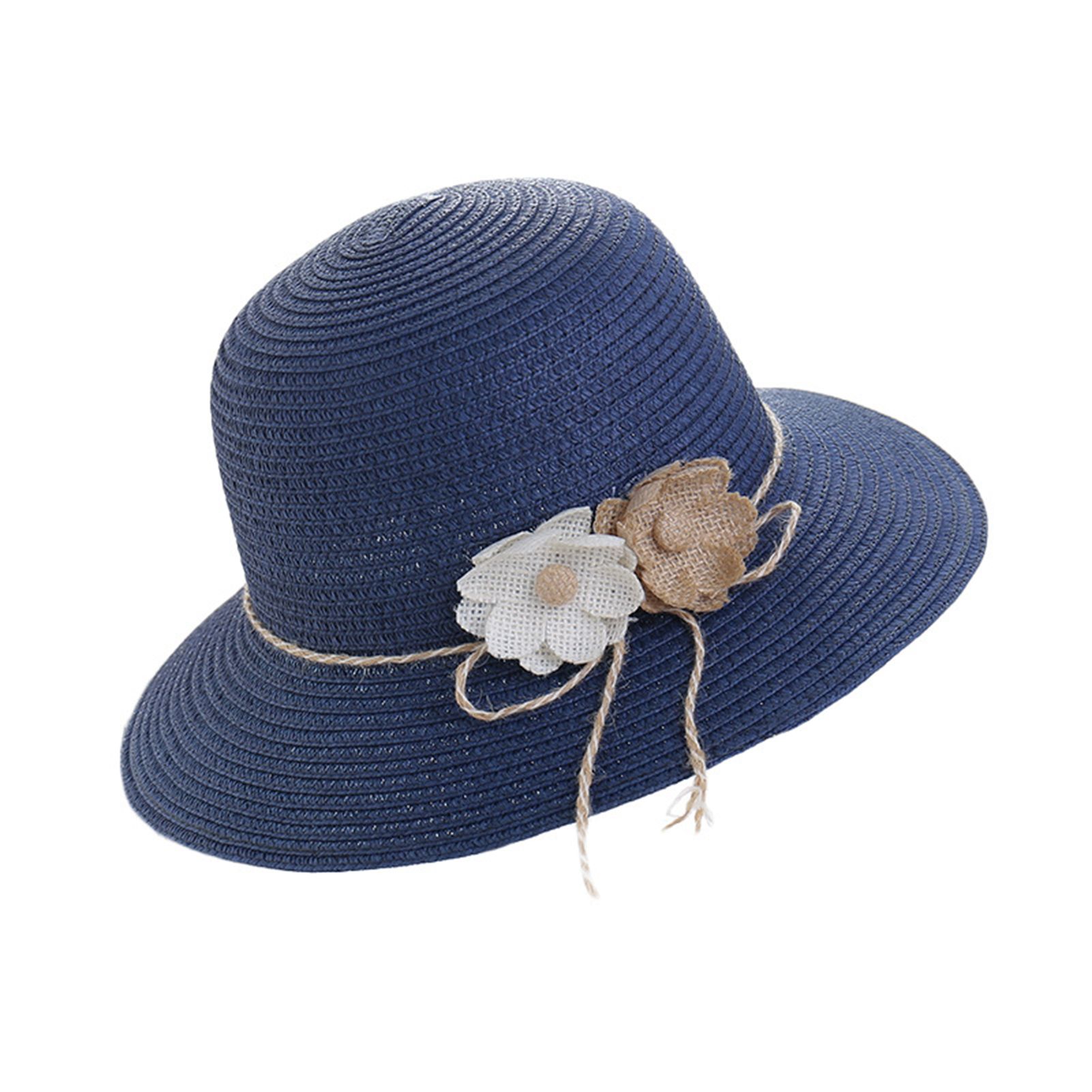 Women Hat Flower Sweat-absorbent Windproof Rope Straw Hat