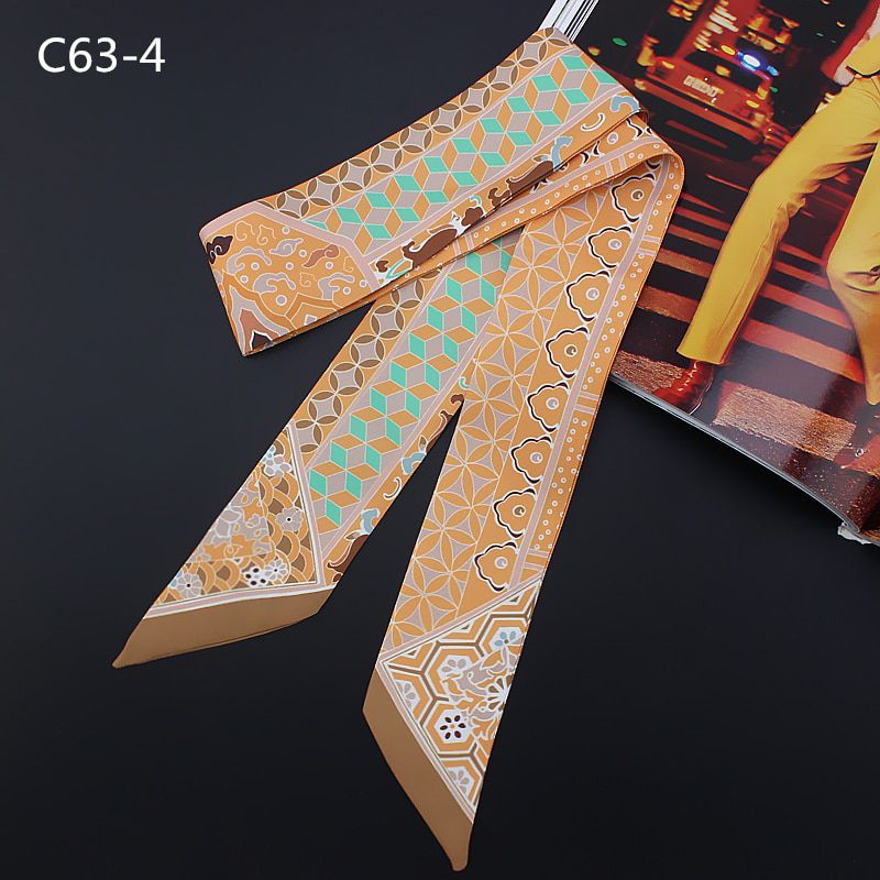 2019 New Geometric Floral Print Silk Scarf Women Luxury Brand Scarf Bag Ribbons Fashion Head Scarf Small Long Skinny Scarves