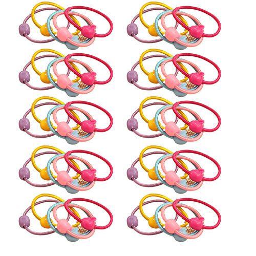 50Pcs Girl Assorted Color Heart Elastic Rubber Hair Bands Ponytail Holders Ties