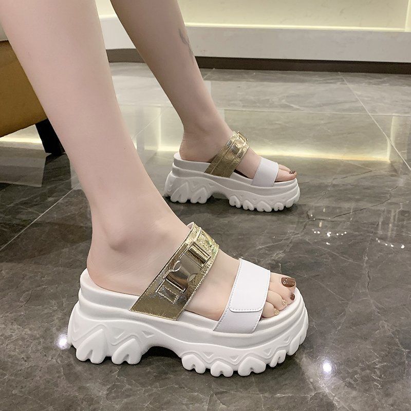 8cm/3.2 Inch Height Fashion Wedge Sandals Women Outdoor Fashion Shinning Slippers Open Toes Comfortable Thick Bottom Platform Slides Summer