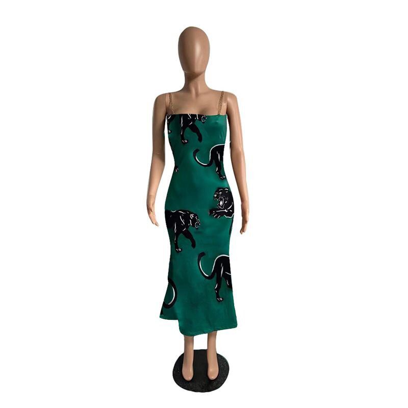 Aesthetic Graphics Printed Sling Maxi Dress Elegant Club Outfits for Fashion Women Summer Lounge Wear Clothes