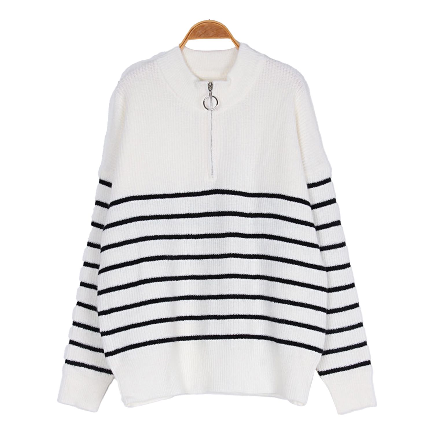 Women Pullover Long Sleeve Contrast Color Knitted Pullover