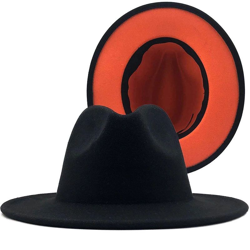 QBHAT White Black Patchwork Women Uni Panama Wool Felt Fedora Hats Ladies Wide Brim Party Trilby Cowboy Cap Fashion Jazz Hat