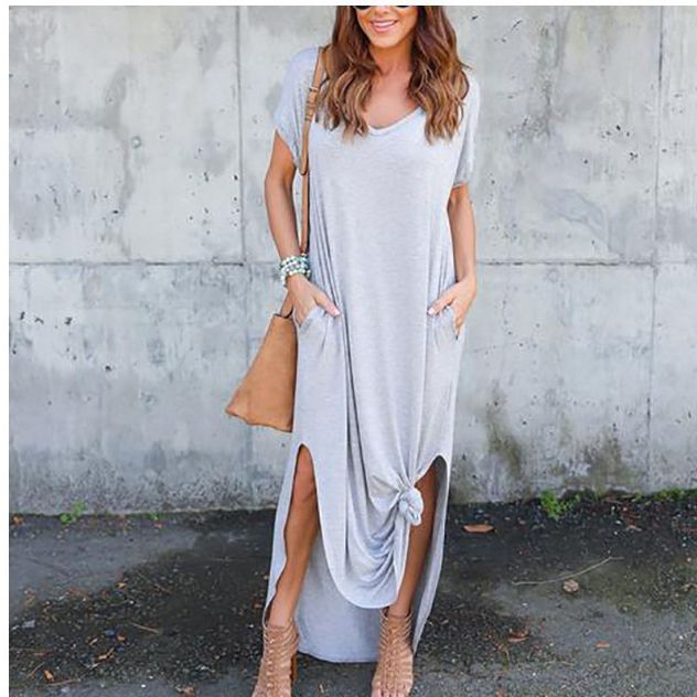 Plus Size 5XL Sexy Women Dress Summer 2020 Solid Casual Short Sleeve Maxi Dress For Women Long Dress Free S_hipping Lady Dresses