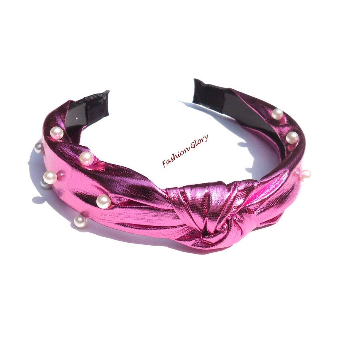 Hair Accessories Artificial Leather Pearls Hairbands Sweet Wide Pu Leather Headband For Girls.