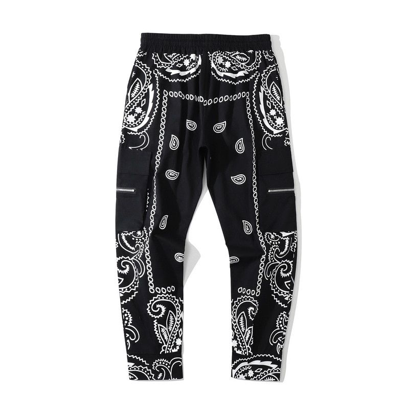 Rainbowtouches Men Paisley Printing High Street Bandana Pattern Casual Multipleckets Slim Fit Cargo Pants Aesthetic Pants