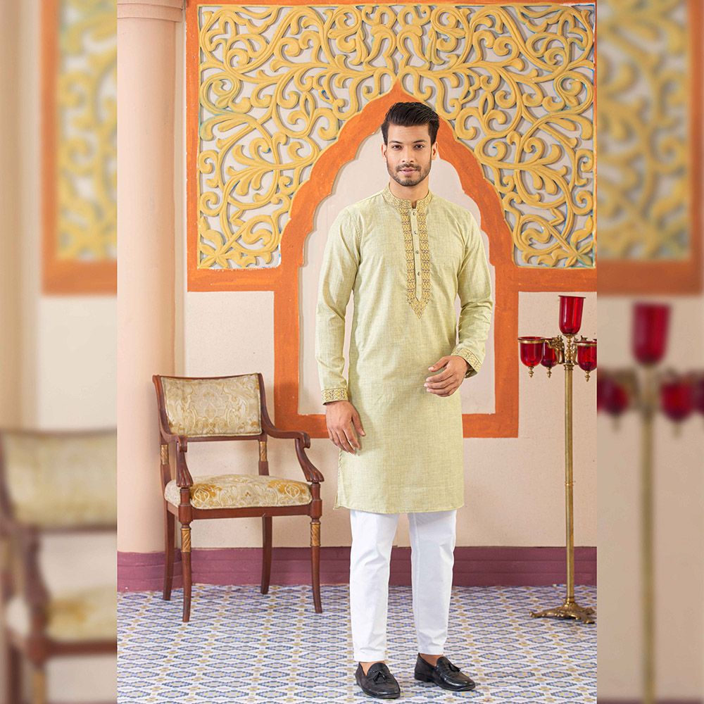 Demand Embroidered Soft Lemon  Stylish  Executive Panjabi