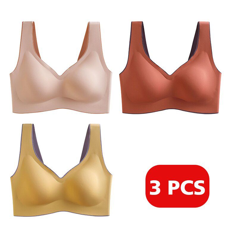 3 Pcs Latex Seamless Bra Push Up Bralette Underwear Bras For Women Cooling Gathers Shock-proof Female Intimate Comfortable Bra