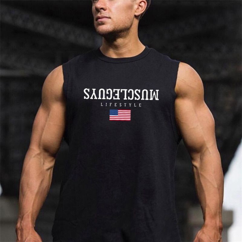 Muscleguys Brand Hooded Gym Clothing Mens Cotton Srt Sweatshirt Fitness Vest Bodybuilding TaTop Men Muscle Sleeveless Shirt