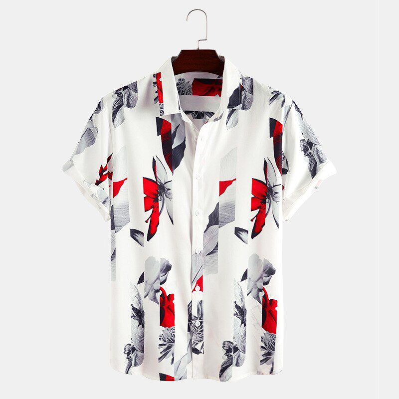 2021 Men's Chinese Style Printed Shirt Casual Short Sleeve Digital Printed White Shirt Men's Clothing  Shirt Top S-3XL