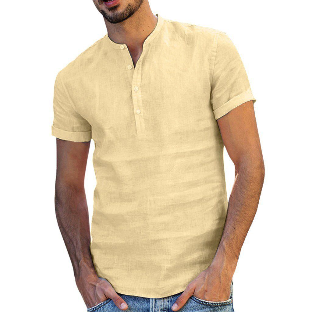 Men's Baggy Cotton Linen Soid Color Short Sleeve Retro T Shirts Tops New Fashion Print Shirts For Men Plus Size Streetwear