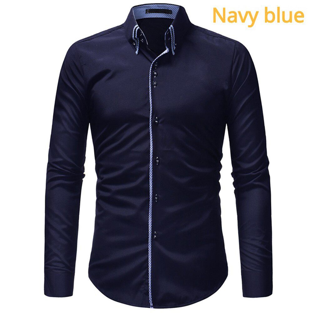 Men's Long Sleeve Business Shirt Double Collar Season Shirt Fashion Party Shirt Office Work Shirt
