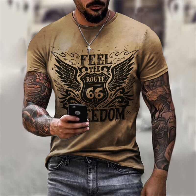 Summer Trend  Men's Oversized T-Shirt 66 ROUTE Street  Hop 3D Printed Fashion O-Neck Short Sleeve ​66 Highway Men T-Shirt