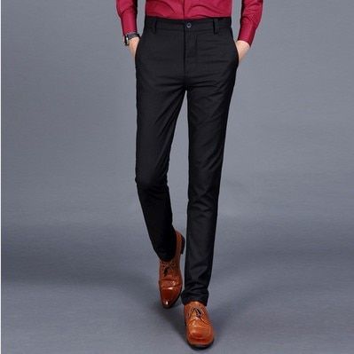 Autumn Mens Long Grey Oversized Suit Pants Slim Business Formal Trousers Gray Male Office Wear Men Straight Cotton Dress Pants