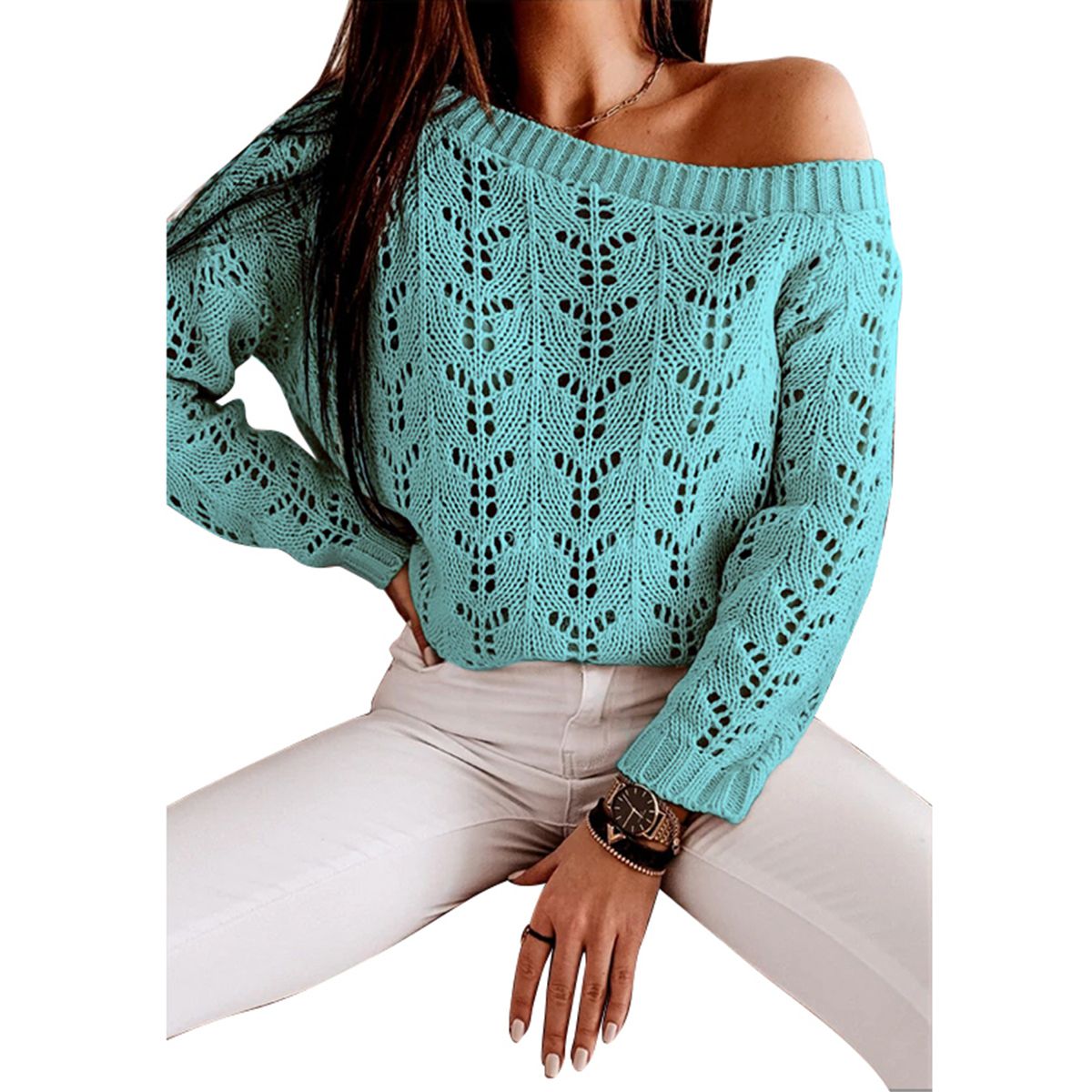 Women Pullover,  Hollow Casual Simple Style Solid Color Classic Round Neck Spring Clothing