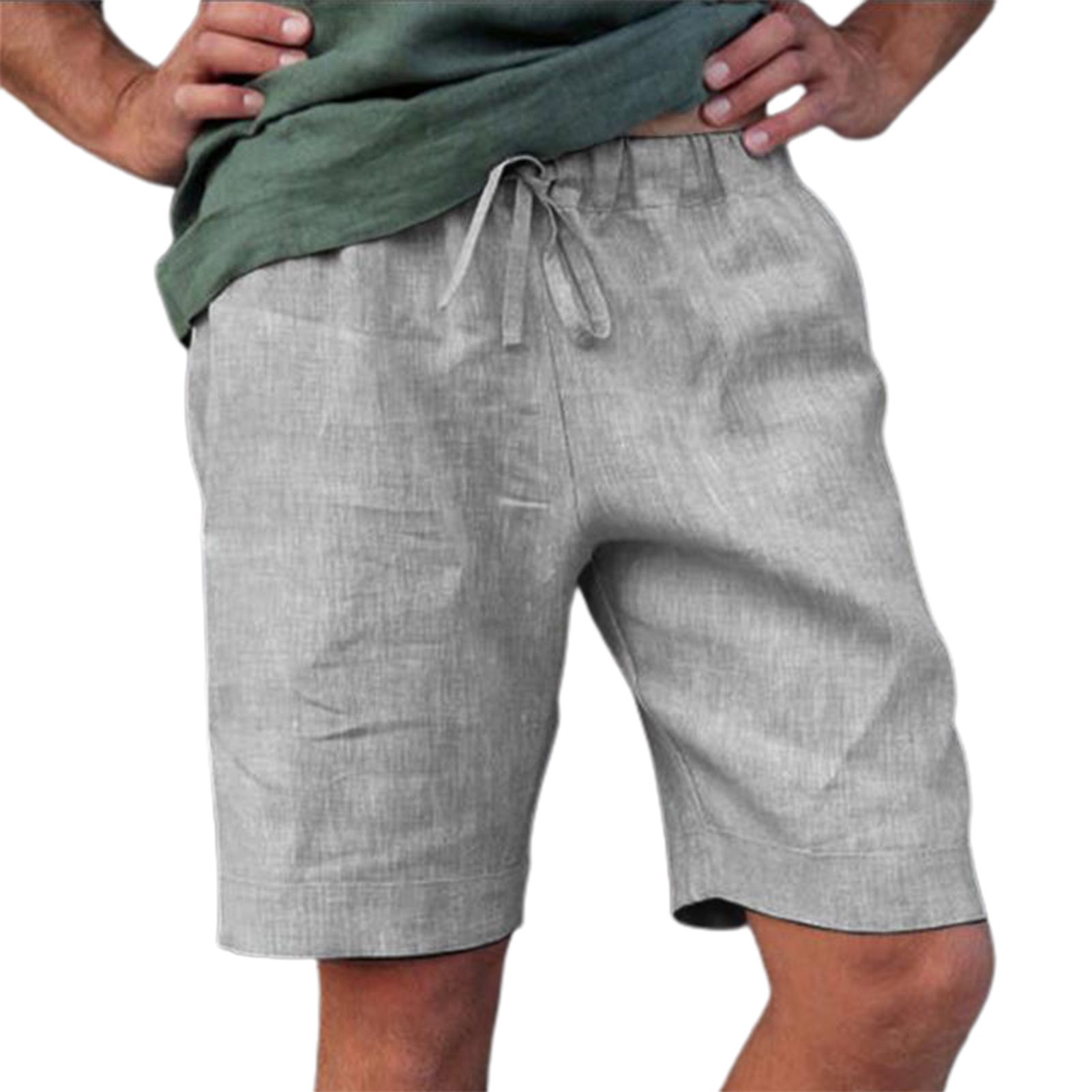 Summer Shorts Solid Color Drawstring Men Loose Fifth Short Pants for Fitness
