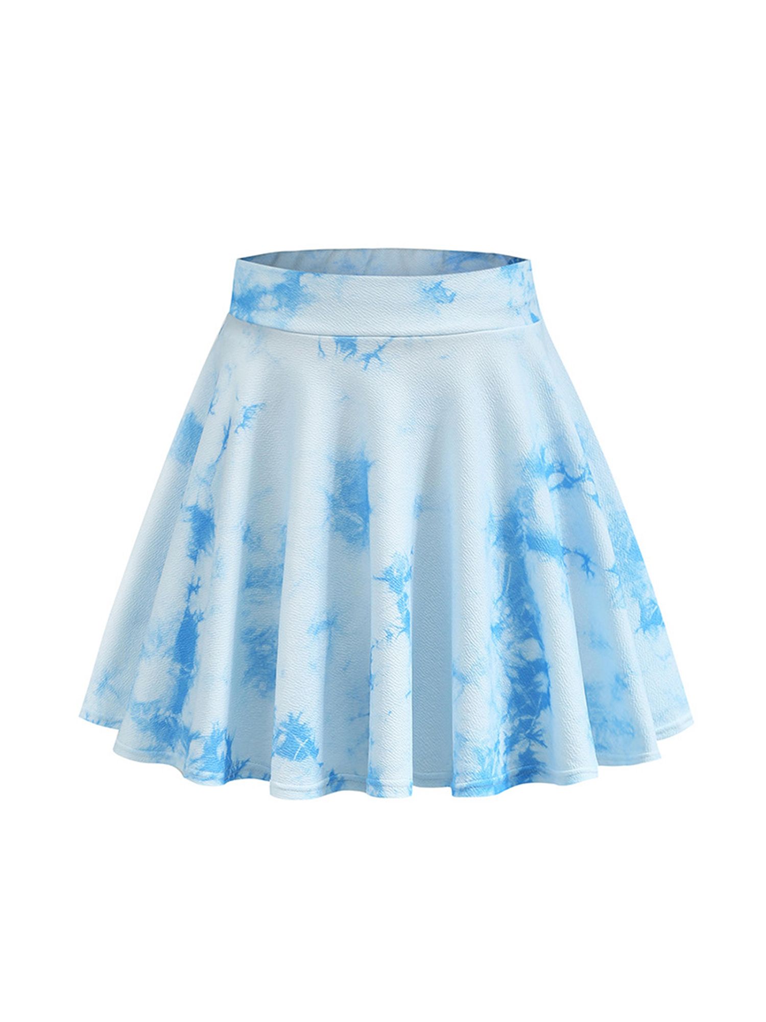 Women's Mini Skater Skirt, High Waist Tie Dye Print/Solid Color Flared A-Line Skirt