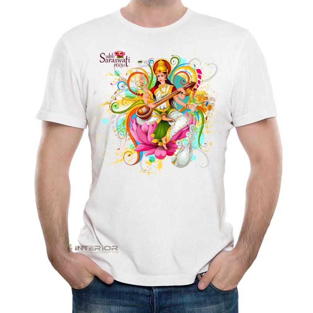 MA Saraswati Puja Special Fashionable Graphic Printed T-Shirt for Men Half Sleeve Casual Round Neck Sports & Gym Wear T-shirts for Attitude Boys - Genji - T Shirt