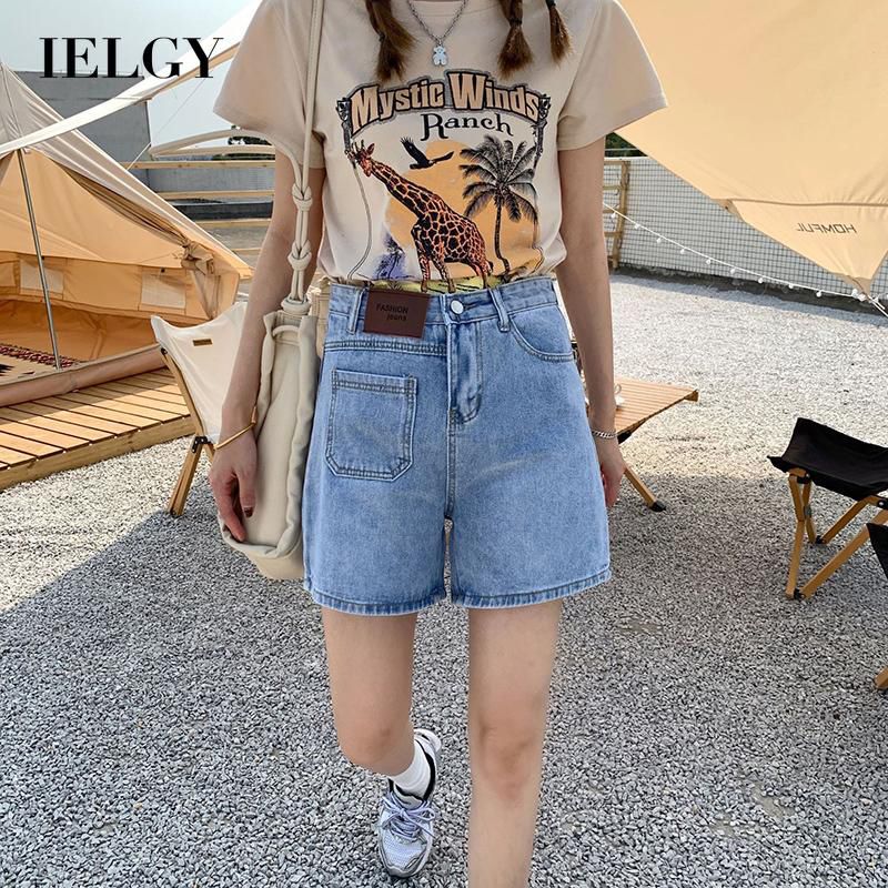 IELGY Shorts Straight High waist Simple Denim Versatile Women's pants Wide-legged Fashion Slim