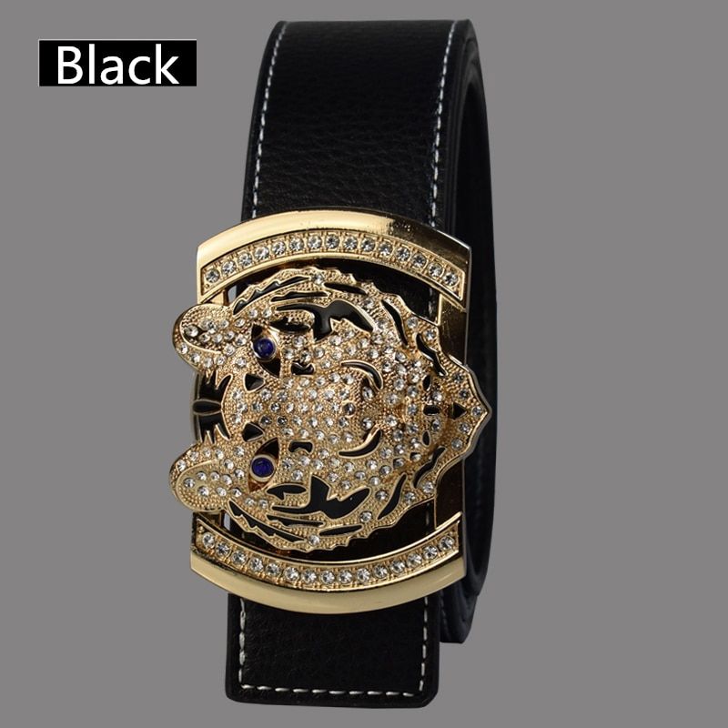 2020 Luxury Brand Belts for Men Fashion Shiny Diamond Domineering Tiger Head Buckle Waist Shaper Leather Belts