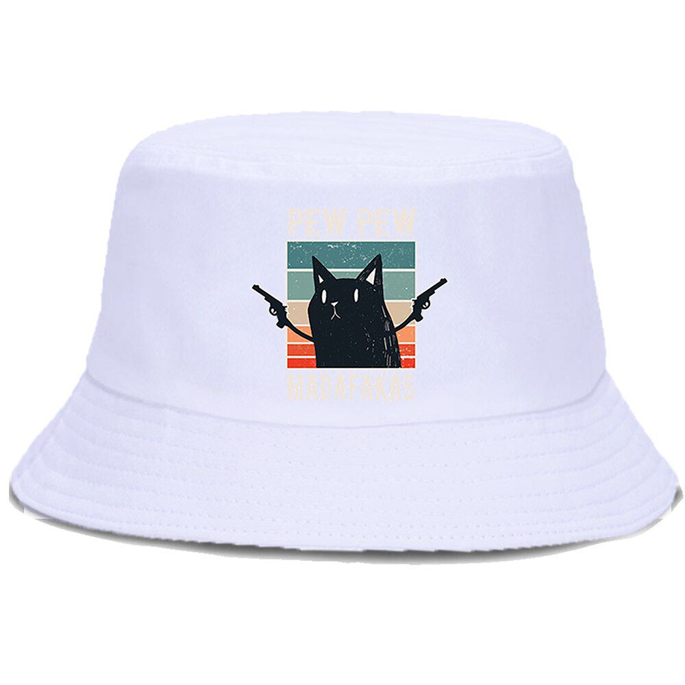 Pew Pew Black Cat Beach Sun Hat Street Casual Cartoon Fisherman Hats Unisex Outdoor Caps Summer Panama Cap