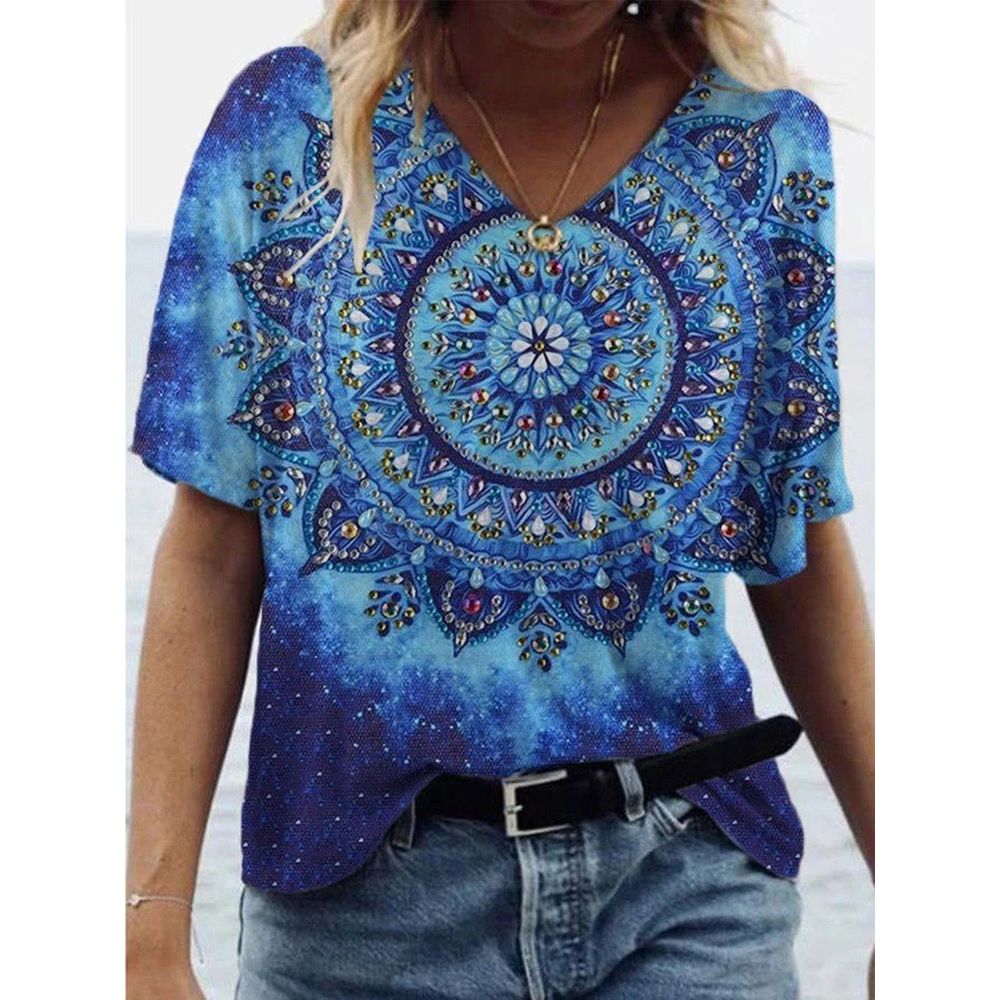 Print Harajuku Summer Casual Women Clothes Short Sleeve Loose Tshirts Street Hipster Tee Shirts V Neck Tops Femme T-shirt 2021