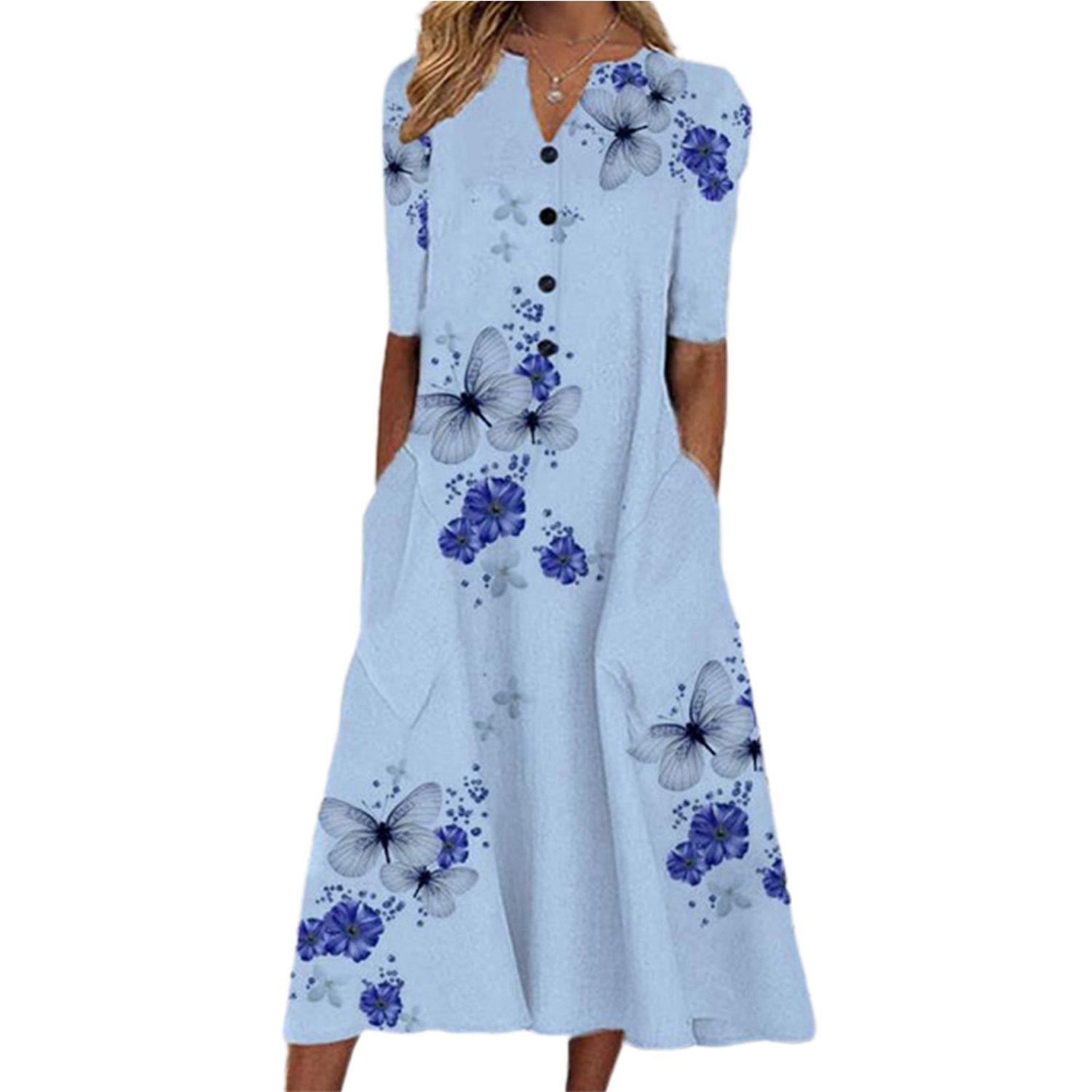 Long Dress Eye-catching V Neck Printed Party Dress