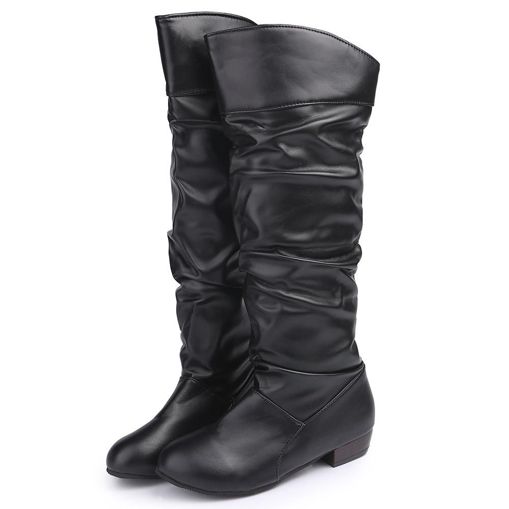 Women Knee-Length Vintage Boots Soft Leather Comfortable Boots Female Fashion Black White Brown Flat Heels Shoes