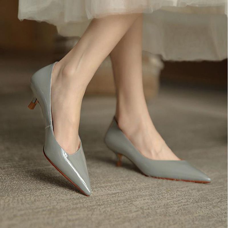 Patent pumps women stiletto professional shoes new gray pointed high heels mid-heel women's shoes