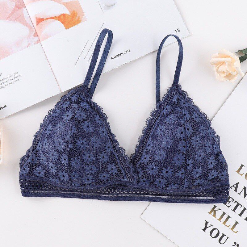French Style  Lace Bralette Seamless Deep V Lace Bra Wireless Thin Triangle Cup Underwear  Lingerie Soft Bras For Women