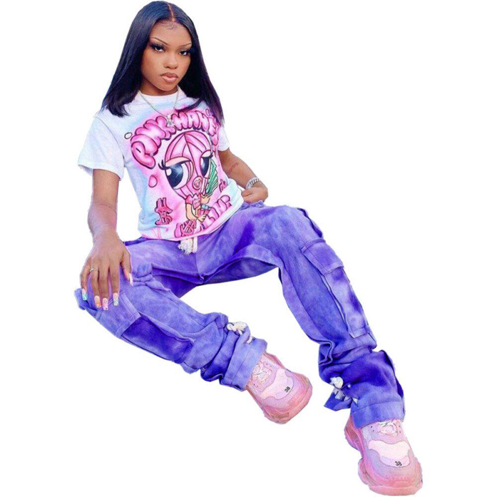 Tsuretobe Streetwear Fleece Cargo Pants Women Drawstring Stacked Sweatpants Women Winter High Waist Flare Pants Retro Clothe
