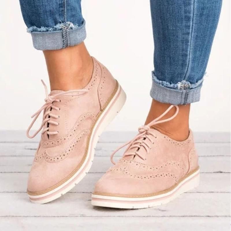 Plus Size New Women Fashion Lace Up Perforated Oxfords Femme British Minimalist Flat Casual Shoes