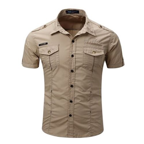 Men's Shirt 2021 New Men Cargo Shirt Fashion Casual Shirt Summer Style 100% Cotton Solid Mens Casual Shirt Plus Size S-3XL 55888