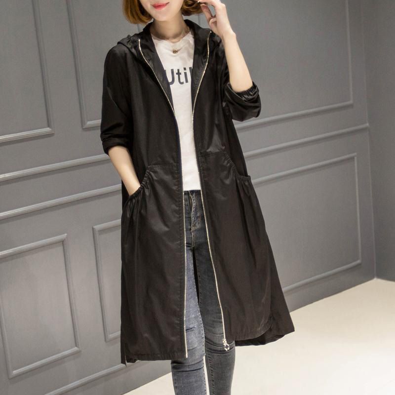 Spring Autumn Women's Trench Coat New Mid-Length Over-The-Knee Thin Windbreaker Coat Loose Large Size Female Outerwear