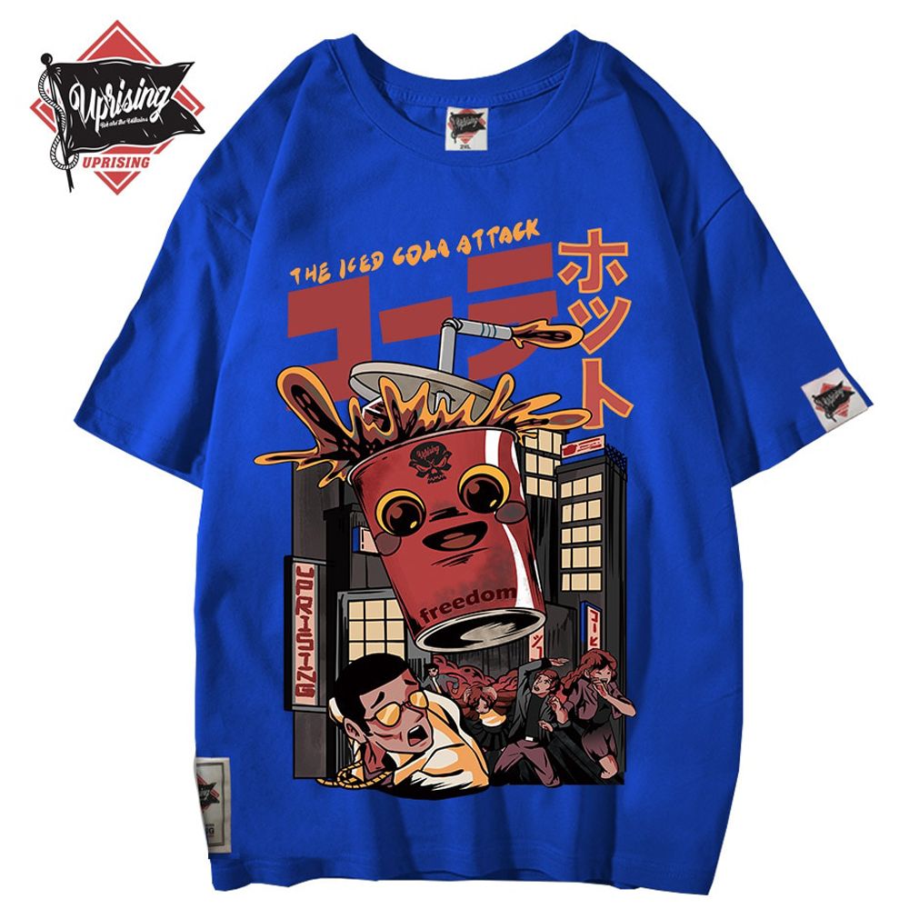 Japanese Harajuku Cartoon Cola Demonization Men Hop T Shirt Monster T-Shirt Streetwear Summer Tops Tees Cotton Tshirt HipHop