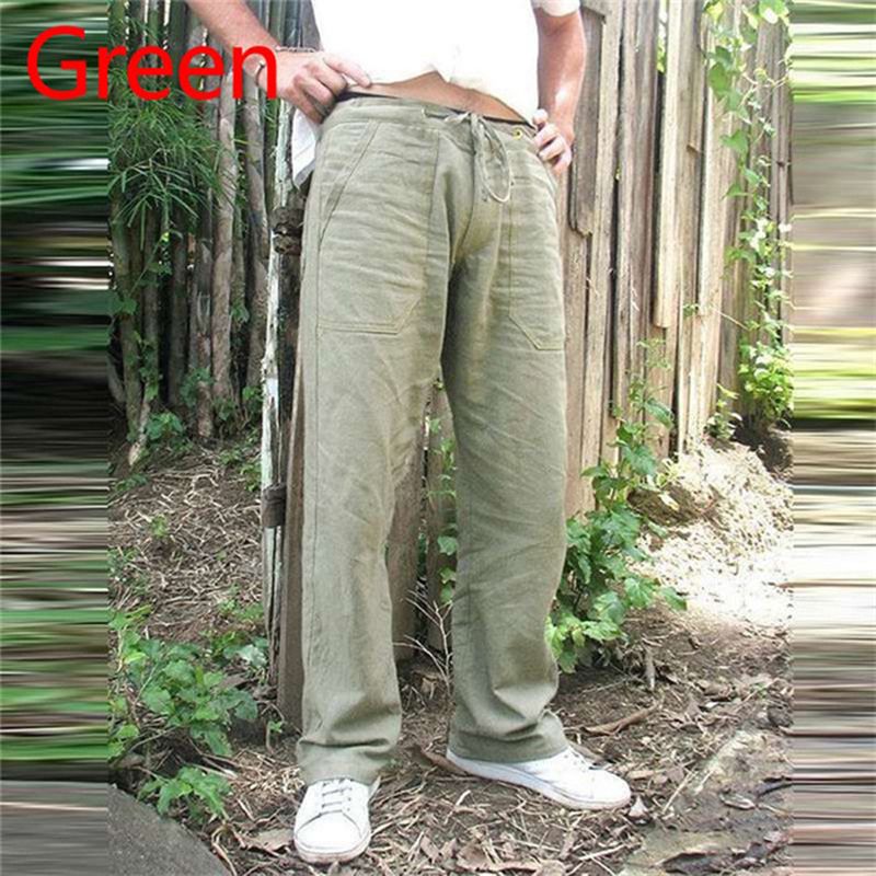 Summer Mens Cotton Linen Trousers Summer Pants Casual Male Solid Elastic Waist Straight Loose Pants Plus Size