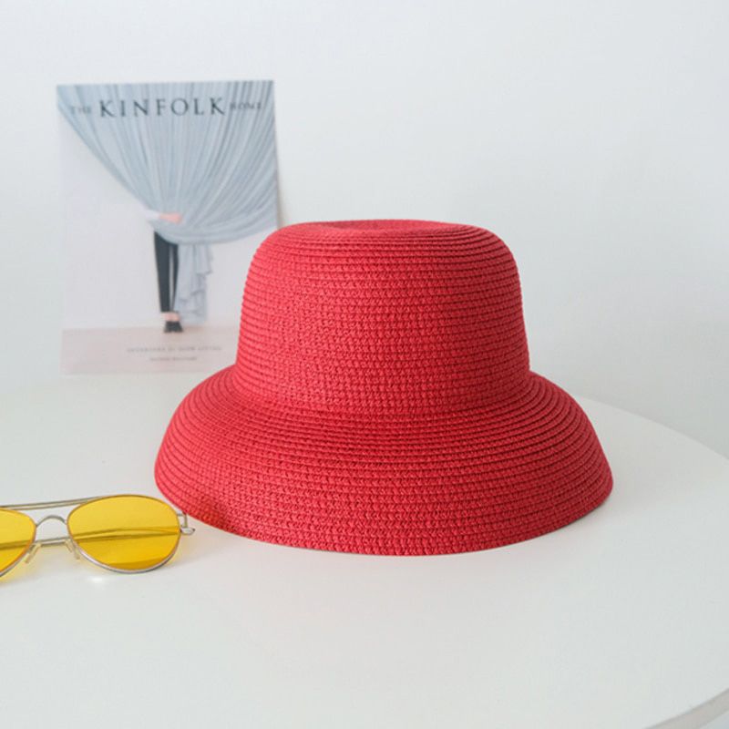 Luna&Dolphin Women Summer Sun Fisherman Hat Japanese Small Eaves Beach Hepburn Style Camel Holiday Red Fold Tament Flat Cap