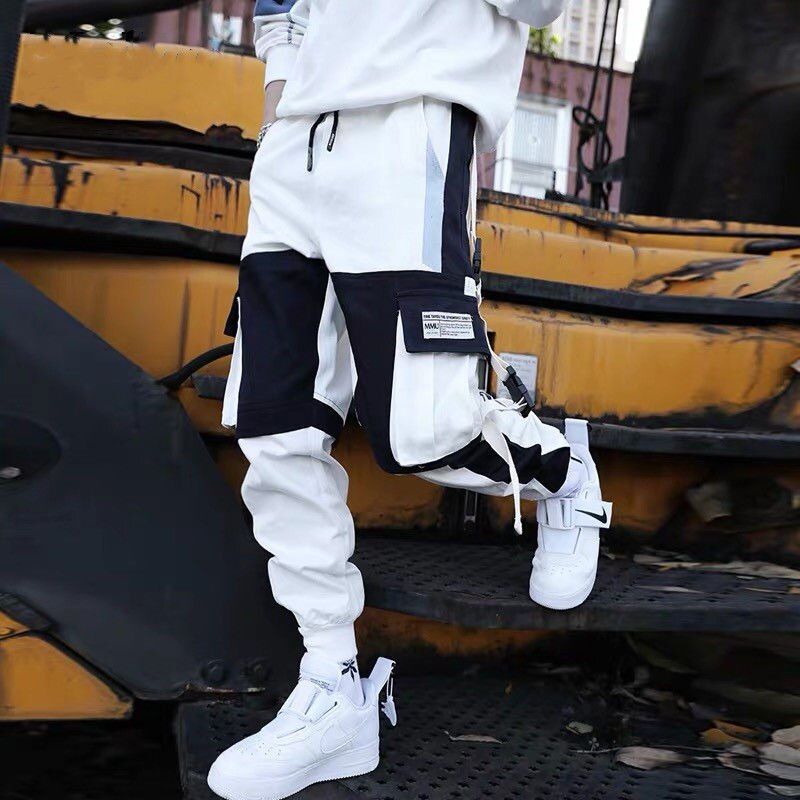 Joggers Cargo Pants for Men Casual Hop Pocket Male Trousers Sweatpants Streetwear Ribbons  Pants