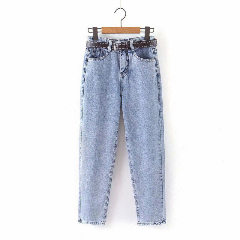 Womens Demin Pants With Sashes Streetwear Casual High Waist Loose Denim Jeans Buttons Pockets Femme Spring Autumn