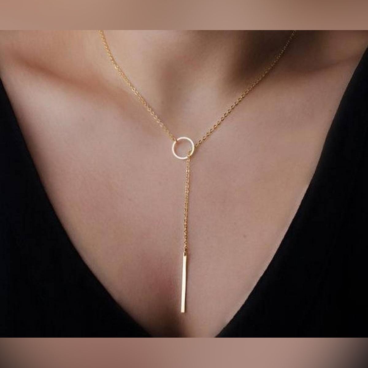Women Necklace Simple Metal Ring Design Fashionable Neck Decoration Jewelry for Ladies