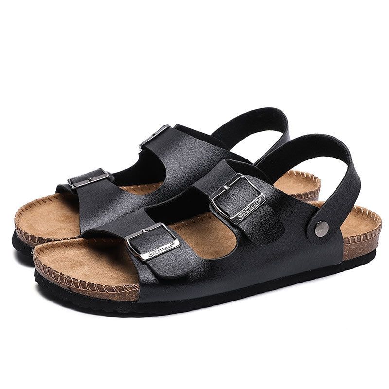 Men's Leather Sandals Classic Beach Shoes Footwear for Male Casual Open Toe Summer Comfort Man Sandal Black White Outdoor Shoes