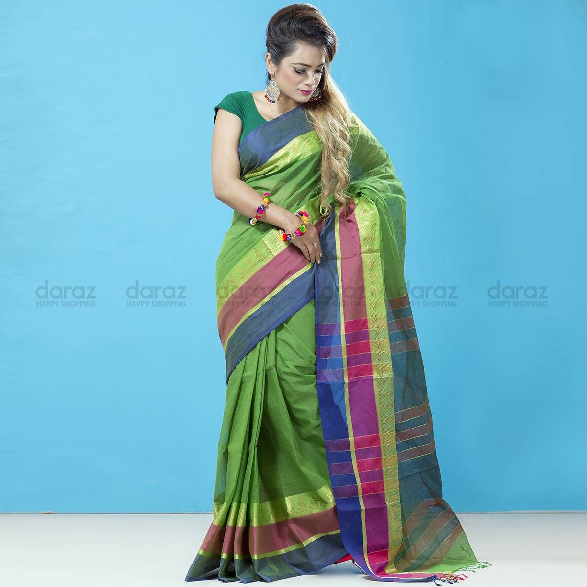 Multicolour Cotton Saree with Running for Women (from Tangail)