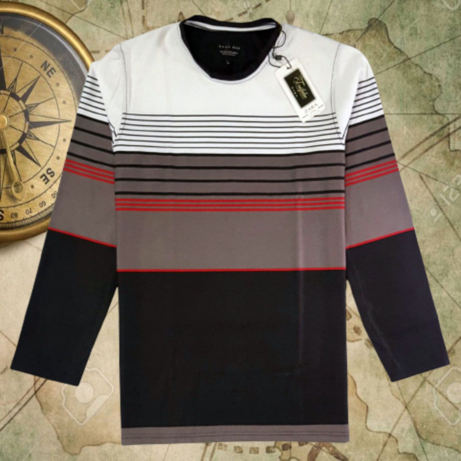 Slim-fit Stretchable Glossy Cotton Fabrics, Multi-colour Stripe Printed Round-neck Long-sleeve T-shirt For Men's. - T Shirt For Man - T Shirt For Man - T Shirt For Man