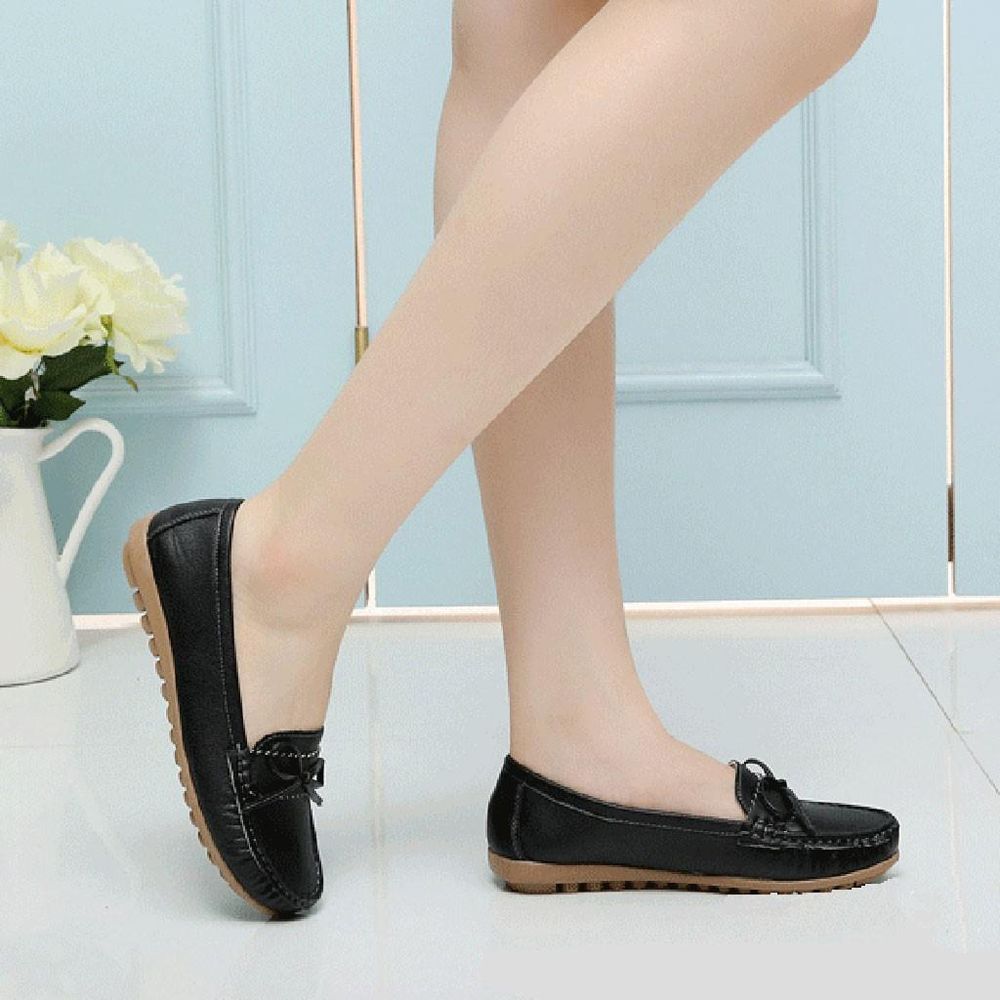 Korean Style Women Sandals Fashion Women Shoe Casual Bow Peas Shoes Leather Moccasins Slip-On Driving Shoes Fashion Shoes Work female shoes women shoes