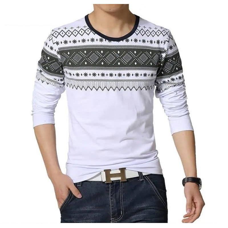 Winter  White & Black Color Full Sleeve Men'S T-Shirts - T Shirt For Man - T Shirt