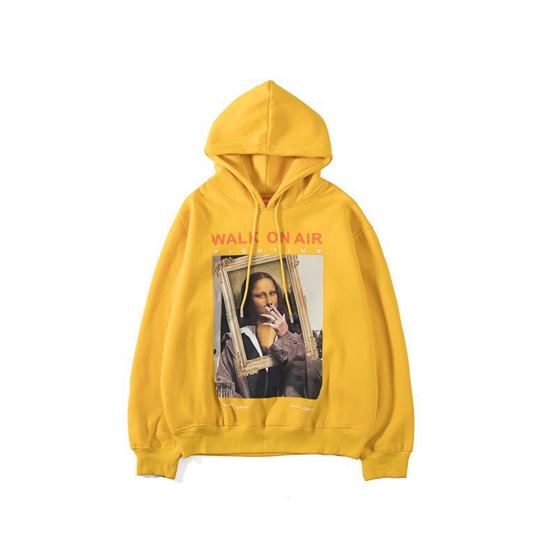 GONTHWID Funny Mona Lisa Smoking Print Fleece Hoodies Pullover Hooded Sweatshirts Harajuku  Hop Streetwear Hoodie Casual Tops