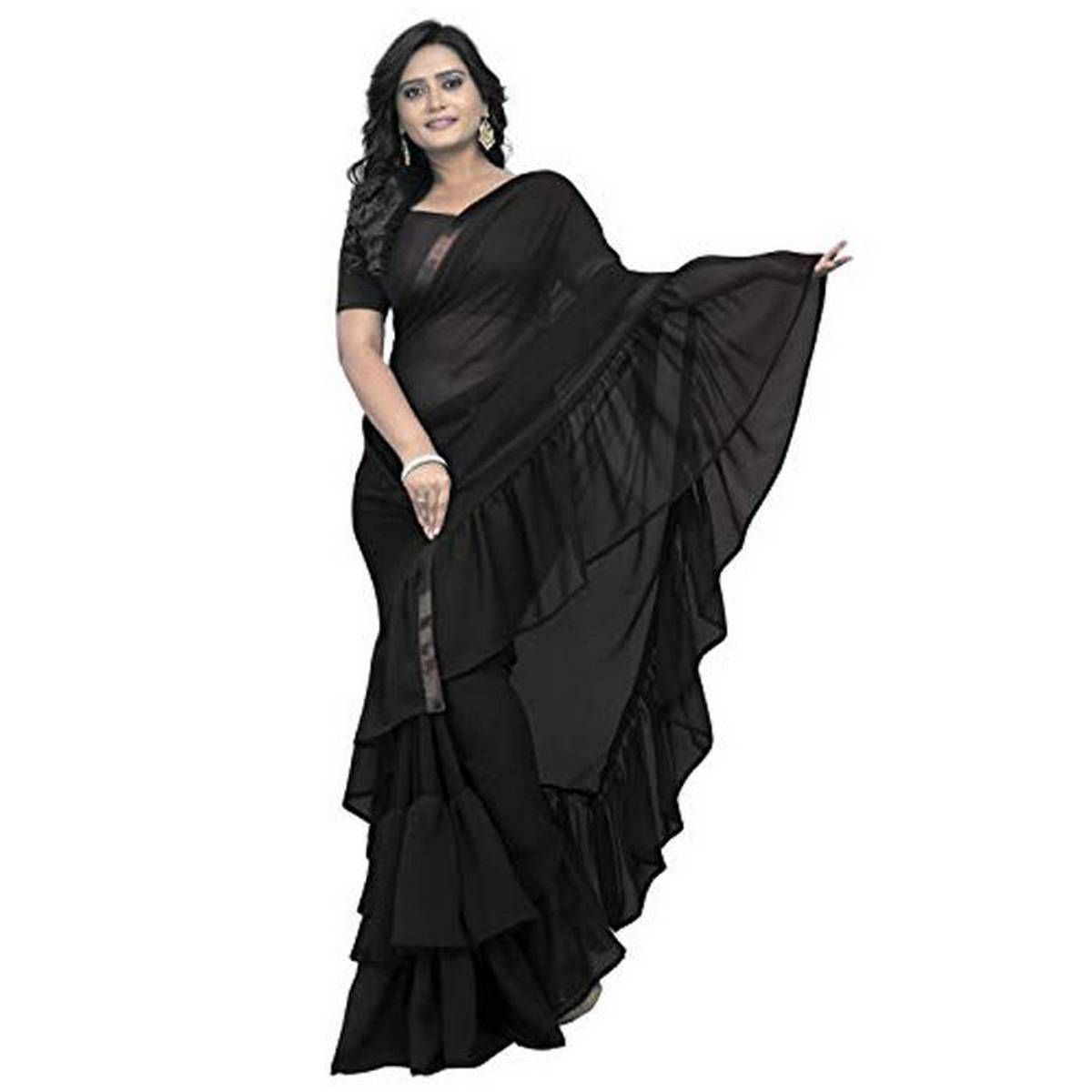 Black Weightless Georgette Saree for Women