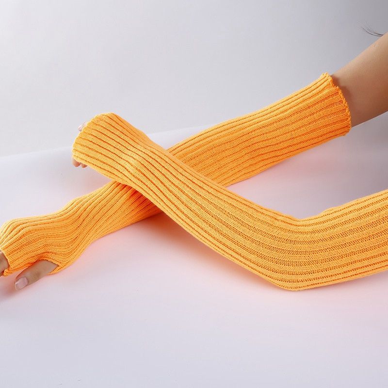 New Long Fingerless Gloves Womens Winter Warmer Knitted Arm Sleeve Fine Casual Soft Girl Goth Clothes Women Punk Gothic Gloves-length-52cm